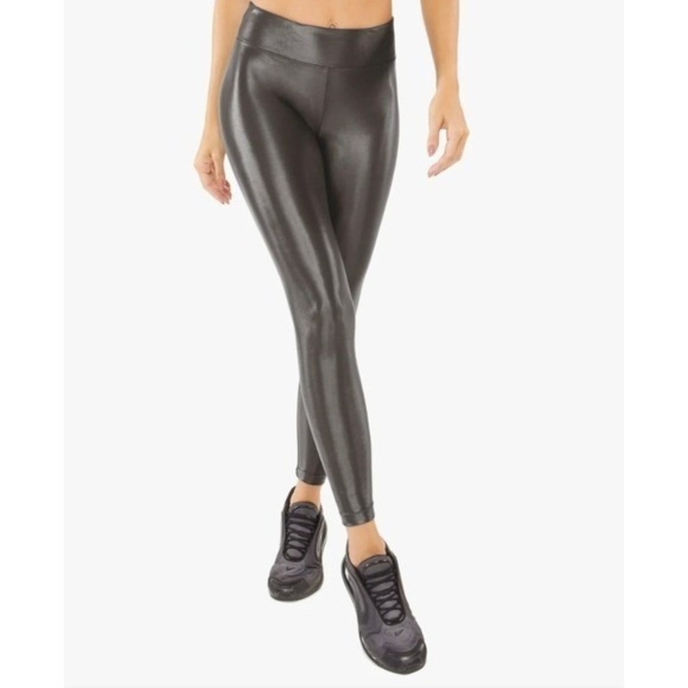 Koral Lustrous High Rise Leggings Gunmetal Grey Metallic Shiny Liquid Small